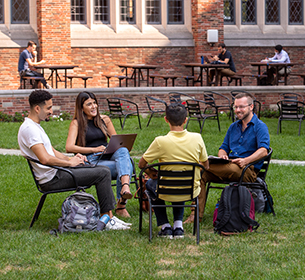 YLS students sitting in the courtyard