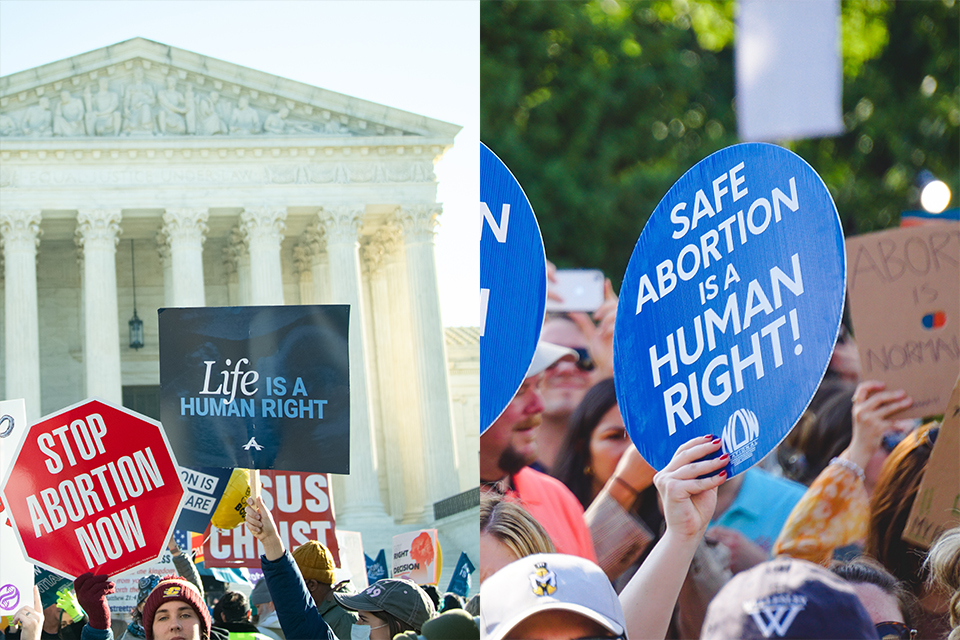 side by side demonstrations for and against abortion rights