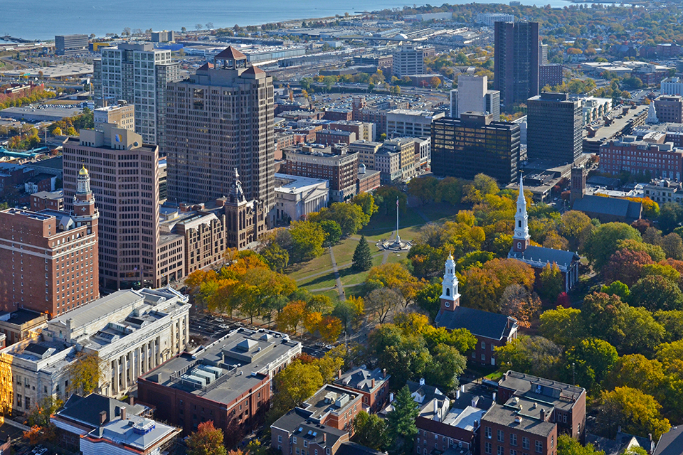 aerial view of the New Haven Green