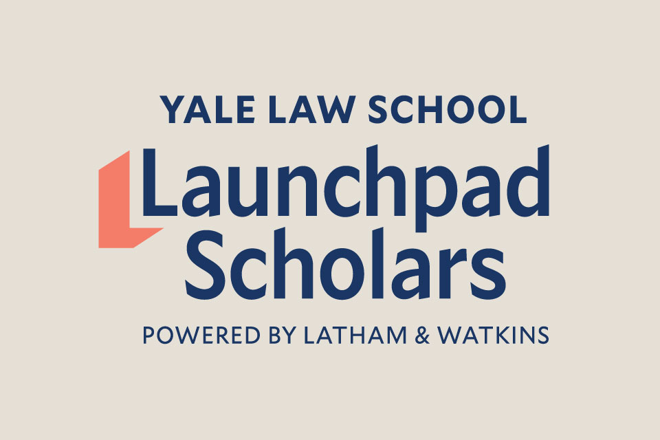 Blue text on a beige background: Launchpad Scholars Program, powered by Latham & Watkins