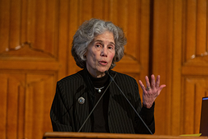 Judith Resnik speaking at a table