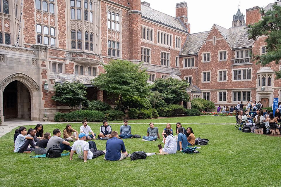 Students sitting in the Courtyard