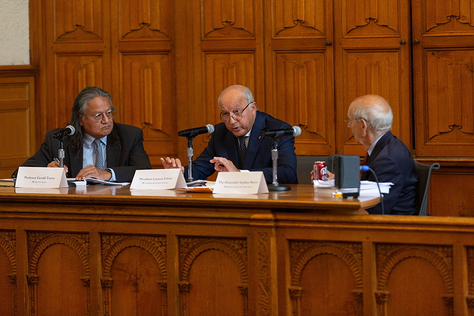 Gerald Torres, Laurent Fabius, and Stephen Breyer in conversation