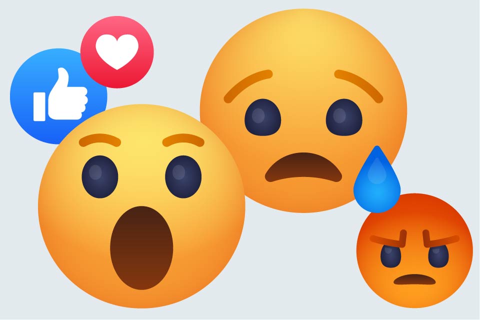 several different emojis: surprised, sad, and angry
