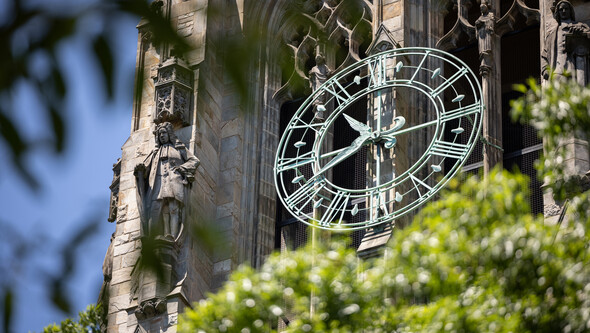 clock face on Harkness Tower at Yale