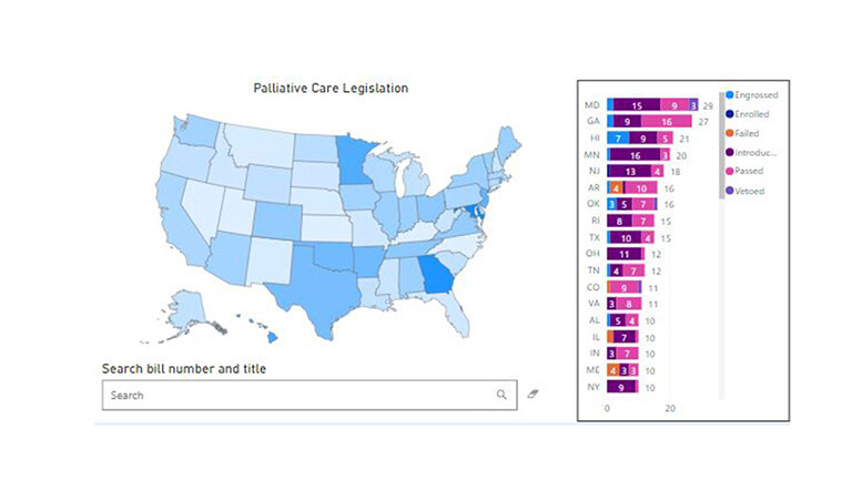map of the U.S. showing palliative care data