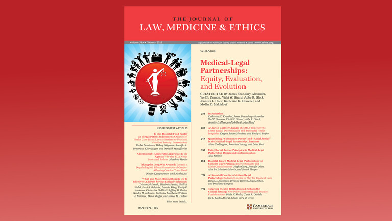 Journal of Law, Ethics, and Medicine issue cover on a red background