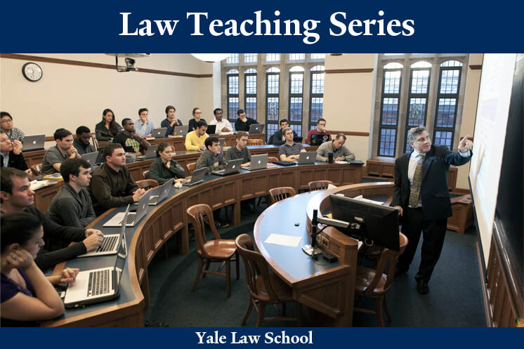 A graphic showing a professor teaching in a classroom with a graphic banner across the top reading Law Teaching Series