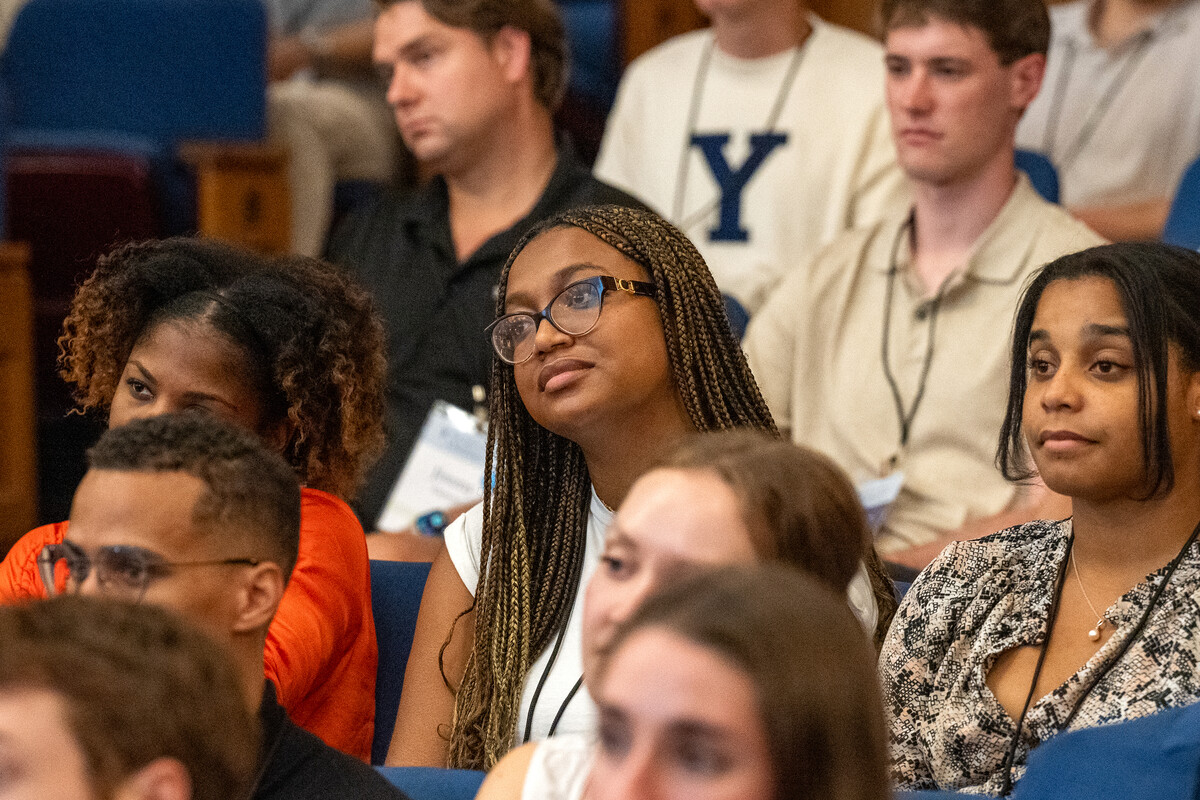 students listening during convocation remarks