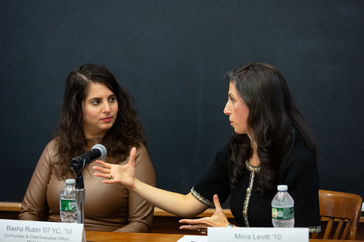 Basha Rubin and Mirra Levitt speak at a Chae Initiative panel discussion.
