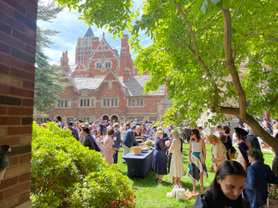 people at a reception in the Courtyard