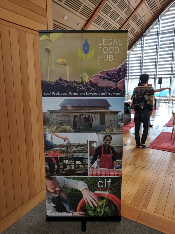 A standing banner with the title Legal Food Hub showing images of farming and farmers