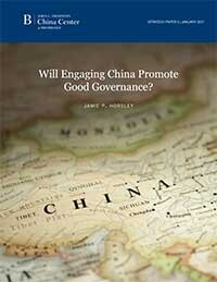 Book cover with title Will Engaging China Promote Good Governance superimposed over a map of China