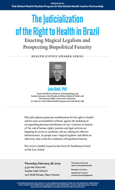 Poster for event on The Judicialization of the Right to Health in Brazil