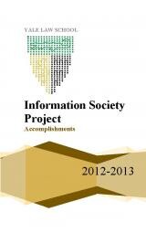 A book cover with the title Information Society Project Accomplishments 2012-2013