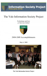 A book cover with the title Information Society Project Accomplishments 2008-2009