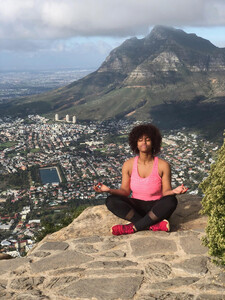 Danielle Harris meditating on top of Lions Head