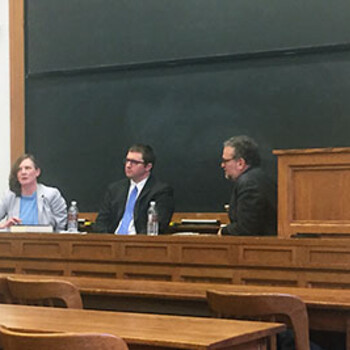 Jennifer Tucker, Saul Cornell, and Mark Frassetto speaking at Yale Law School