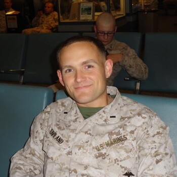 Aaron Haviland wearing Marine camoflage uniform