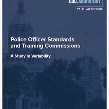 Blue report cover with text "Police Officer Standards and Training Commissions A Study in Variability"