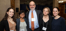 Former Fellows Michelle Jonker-Argueta ’11, Sharanya Kanikkannan ‘11, Erin Evers ‘11, and Alisha Bjerregaard ‘08, with Jim Silk.