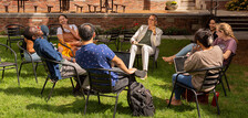 Class is held outside during a beautiful day in the courtyard.