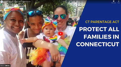 photo of a family of four and the text CT Parentage Act: Protect All Families in Connecticut