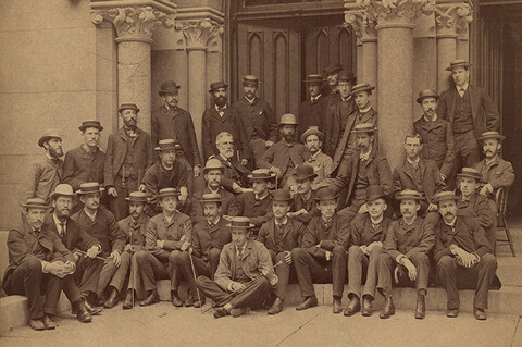 Black and white group photo of the law school class of 1885