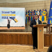 Harold Hongju Koh speaking in front of a screen for the Stand Tall for the Rule of Law conference