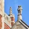 View of YLS building and stonework owl