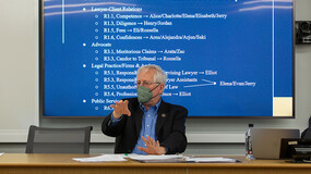 Professor Bill Eskridge in front of a projector screen