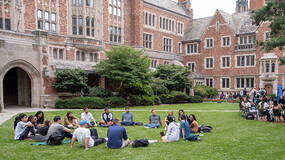 Students sitting in the Courtyard