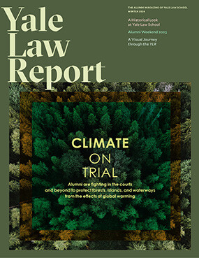 Cover image of Yale Law Report Winter 2024 showing an aerial view of a forest
