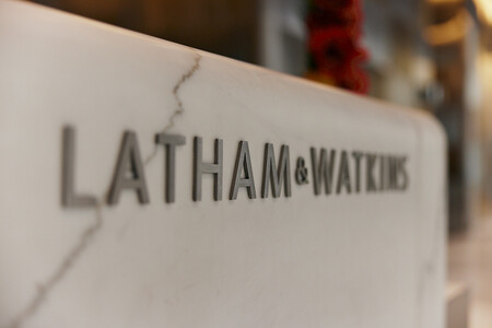 Latham & Watkins logo on marble stone